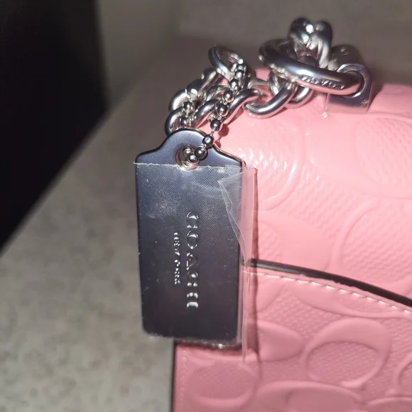 Coach Pink Embossed Chain Shoulder Bag - Picture 3 of 8